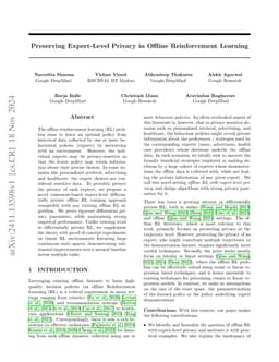 Preserving Expert-Level Privacy in Offline Reinforcement Learning