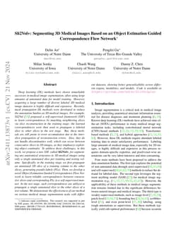 Sli2Vol+: Segmenting 3D Medical Images Based on an Object Estimation
  Guided Correspondence Flow Network