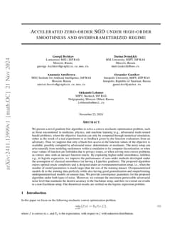 Accelerated zero-order SGD under high-order smoothness and
  overparameterized regime