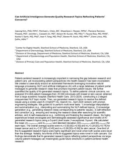 Can Artificial Intelligence Generate Quality Research Topics Reflecting
  Patient Concerns?