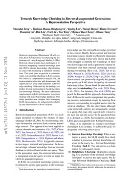 Towards Knowledge Checking in Retrieval-augmented Generation: A
  Representation Perspective