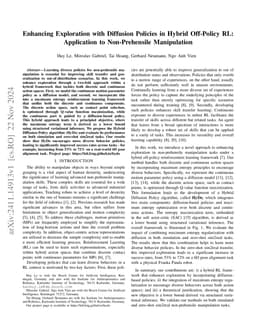 Enhancing Exploration with Diffusion Policies in Hybrid Off-Policy RL: Application to Non-Prehensile Manipulation