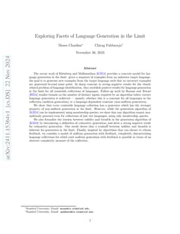 Exploring Facets of Language Generation in the Limit