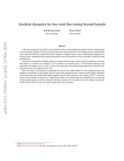 Gradient dynamics for low-rank fine-tuning beyond kernels