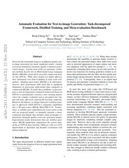Automatic Evaluation for Text-to-image Generation: Task-decomposed
  Framework, Distilled Training, and Meta-evaluation Benchmark