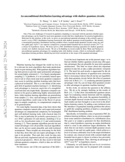 An unconditional distribution learning advantage with shallow quantum
  circuits
