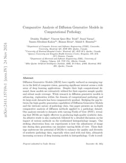 Comparative Analysis of Diffusion Generative Models in Computational
  Pathology
