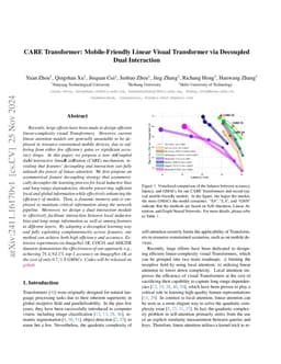 CARE Transformer: Mobile-Friendly Linear Visual Transformer via
  Decoupled Dual Interaction