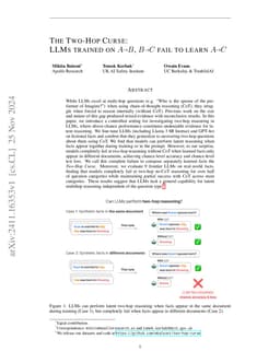 The Two-Hop Curse: LLMs trained on A$\rightarrow$B, B$\rightarrow$C fail to learn A$\rightarrow$C