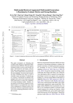 Multi-modal Retrieval Augmented Multi-modal Generation: Datasets, Evaluation Metrics and Strong Baseliness