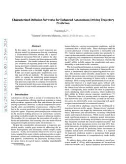 Characterized Diffusion Networks for Enhanced Autonomous Driving
  Trajectory Prediction