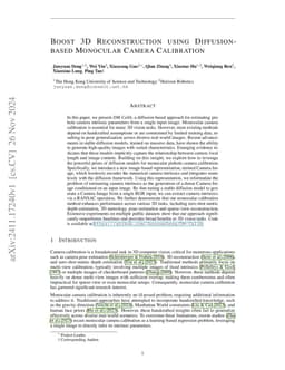 Boost 3D Reconstruction using Diffusion-based Monocular Camera
  Calibration