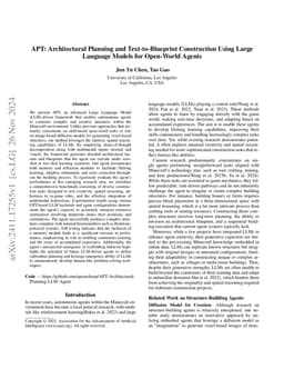 APT: Architectural Planning and Text-to-Blueprint Construction Using
  Large Language Models for Open-World Agents