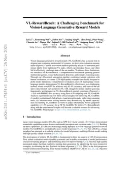 VLRewardBench: A Challenging Benchmark for Vision-Language Generative
  Reward Models