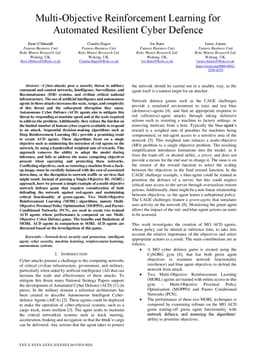 Multi-Objective Reinforcement Learning for Automated Resilient Cyber Defence