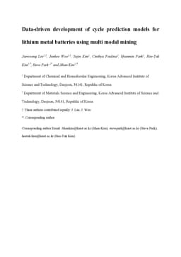 Data-driven development of cycle prediction models for lithium metal
  batteries using multi modal mining