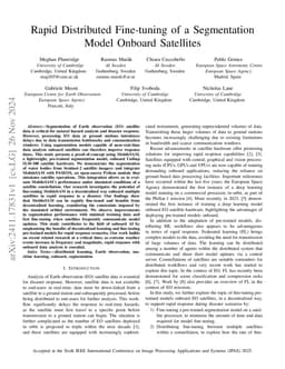 Rapid Distributed Fine-tuning of a Segmentation Model Onboard Satellites