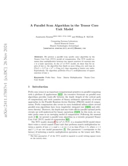 A Parallel Scan Algorithm in the Tensor Core Unit Model