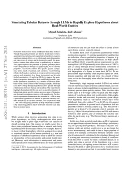 Simulating Tabular Datasets through LLMs to Rapidly Explore Hypotheses
  about Real-World Entities