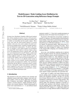 ModeDreamer: Mode Guiding Score Distillation for Text-to-3D Generation using Reference Image Prompts