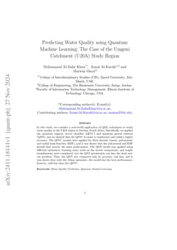 Predicting Water Quality using Quantum Machine Learning: The Case of the
  Umgeni Catchment (U20A) Study Region