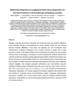 Multimodal Integration of Longitudinal Noninvasive Diagnostics for
  Survival Prediction in Immunotherapy Using Deep Learning