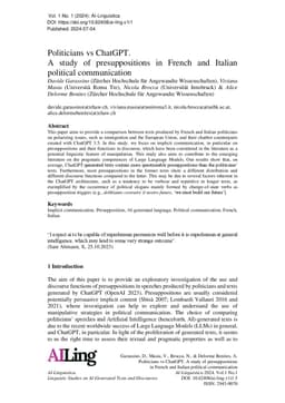 Politicians vs ChatGPT. A study of presuppositions in French and Italian
  political communication
