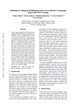 Challenges in Adapting Multilingual LLMs to Low-Resource Languages using
  LoRA PEFT Tuning