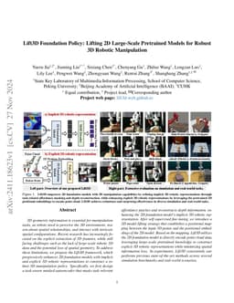 Lift3D Foundation Policy: Lifting 2D Large-Scale Pretrained Models for
  Robust 3D Robotic Manipulation