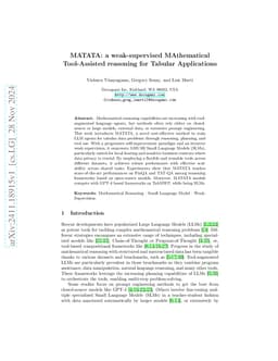 MATATA: Weakly Supervised End-to-End MAthematical Tool-Augmented Reasoning for Tabular Applications