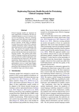 Rephrasing Electronic Health Records for Pretraining Clinical Language
  Models