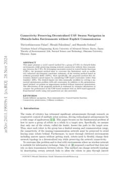 Connectivity Preserving Decentralized UAV Swarm Navigation in
  Obstacle-laden Environments without Explicit Communication