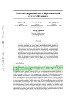 Contrastive representations of high-dimensional, structured treatments