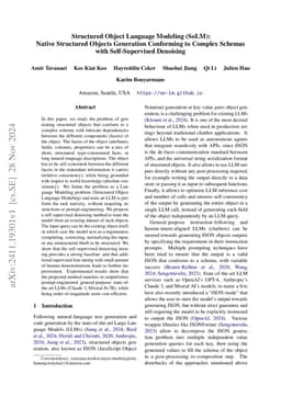 Structured Object Language Modeling (SoLM): Native Structured Objects
  Generation Conforming to Complex Schemas with Self-Supervised Denoising