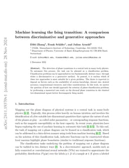Machine learning the Ising transition: A comparison between
  discriminative and generative approaches