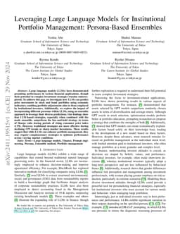 Leveraging Large Language Models for Institutional Portfolio Management:
  Persona-Based Ensembles