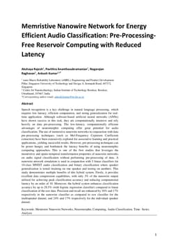 Memristive Nanowire Network for Energy Efficient Audio Classification:
  Pre-Processing-Free Reservoir Computing with Reduced Latency