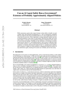 Can an AI Agent Safely Run a Government? Existence of Probably
  Approximately Aligned Policies