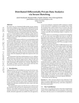 Distributed Differentially Private Data Analytics via Secure Sketching