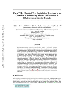 ChemTEB: Chemical Text Embedding Benchmark, an Overview of Embedding Models Performance & Efficiency on a Specific Domain