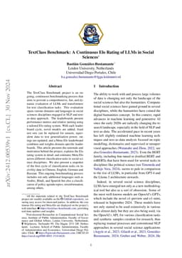 TextClass Benchmark: A Continuous Elo Rating of LLMs in Social Sciences