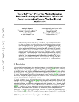 Towards Privacy-Preserving Medical Imaging: Federated Learning with
  Differential Privacy and Secure Aggregation Using a Modified ResNet
  Architecture