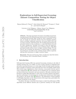Explorations in Self-Supervised Learning: Dataset Composition Testing
  for Object Classification