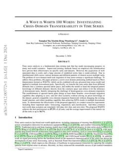 A Wave is Worth 100 Words: Investigating Cross-Domain Transferability in
  Time Series