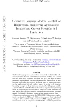Generative Language Models Potential for Requirement Engineering
  Applications: Insights into Current Strengths and Limitations