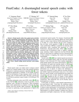 FreeCodec: A disentangled neural speech codec with fewer tokens