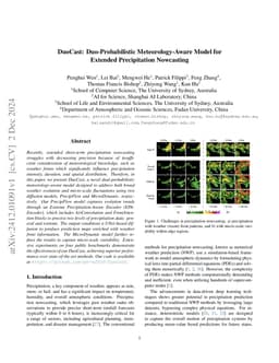 DuoCast: Duo-Probabilistic Meteorology-Aware Model for Extended
  Precipitation Nowcasting