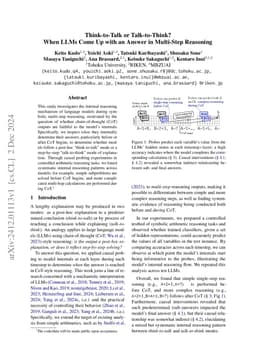 Think-to-Talk or Talk-to-Think? When LLMs Come Up with an Answer in Multi-Step Arithmetic Reasoning