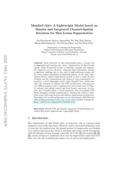 MambaU-Lite: A Lightweight Model based on Mamba and Integrated
  Channel-Spatial Attention for Skin Lesion Segmentation