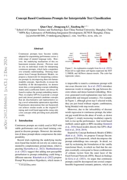 Concept Based Continuous Prompts for Interpretable Text Classification